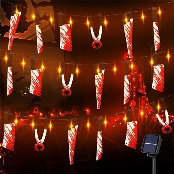 Halloween Solar String Lights with Fake Knife, 16.4FT and 50 Orange LEDs - Picture 1 of 8